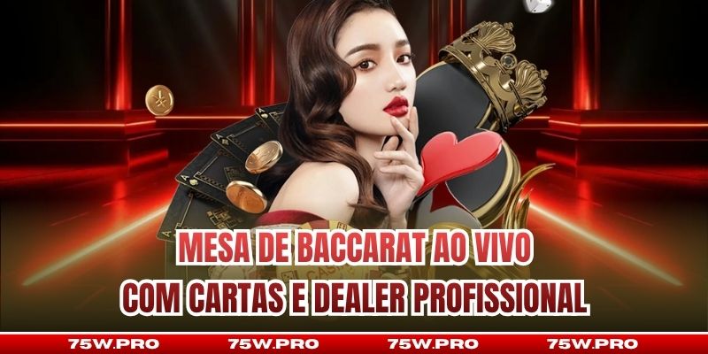 Mesa de Baccarat ao vivo com cartas e dealer profissional